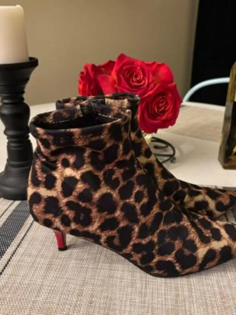 Betsey Johnson, Women's 9M, Leopard Print/Red Heel Booties